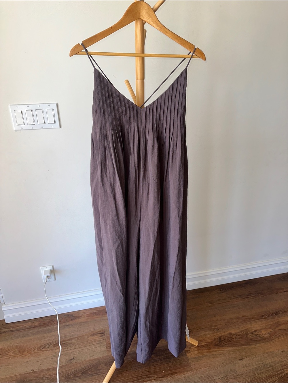 ASOS Mauve Brown Pleated Spaghetti Strap Jumpsuit - Picture 1 of 5